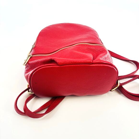 Vera Pelle Red Leather Backpack Medium Sized Italian Leather Soft - Picture 2 of 8